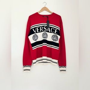 BRAND NEW VERSACE INTARSIA KNIT SWEATER WITH MEDUSA GRAPHIC